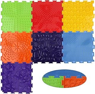 SAVITA 7pcs Rainbow Sensory Floor Mat Set - Fun Assorted Pattern Play Mats for Kids Massage and Orthopedic Puzzle (Rainbow Colors)