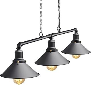 Industrial Suspended Ceiling Pendant 3 Lamp Black Metal Water Pipe Vintage Light Fitting M0053