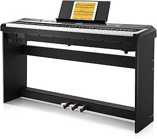 Donner Digital Piano Keyboard Weighted 88 Keys with Piano Stand, Beginner Home Electric Piano with Furniture Stand and Triple Pedal, DEP-20 Real Piano Touch