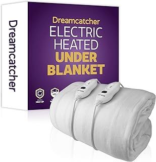Dreamcatcher Electric Blanket King Size 203 x 152cm, Soft Polyester Electric Blanket Fitted Underblanket Mattress Cover, 3x Heat Settings, 2x Controllers and Machine Washable Heated Blanket