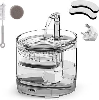 NPET Cat Water Fountain, Ultra Quiet Cat Fountain 1.5L, Automatic Pet Drinking Fountain with Faucet Kit, Visible Water Level Small Dog Water Fountain with 2 Filters, 3 Modes, WF050TP