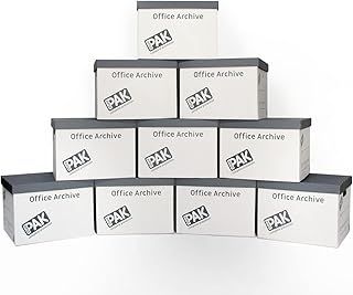 Office Archive/Storage Cardboard Boxes & Lids Pack of 10. Good for Office, Home Storage & Moving House white & Grey