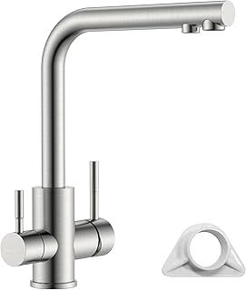 APPASO 3 Way Kitchen Tap, 3 in1 Kitchen Mixer Tap with Drinking Filtered Water Outlet, 360°Swivel Mixer Tap, Stainless Steel 304 High Arc Filter Tap with Dual Levers, Brushed