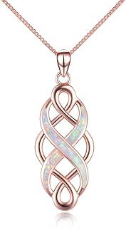 YFN Celtic Knot Necklace Created Opal Pendant Sterling Silver Infinity Love Jewelry