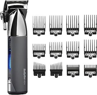 BaByliss Super-X Metal Series, Cordless Hair Clipper - Japanese Steel Blades, 10 Comb Attachments, 2 Tapered Guides, Lithium Battery, Digital Display, Metal Body, Black, 7700U