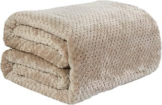 Dreamscene Luxury Waffle Mink Honeycomb Faux Fur Warm Throw Over Sofa Bed Soft Blanket, Natural Beige - 150 x 200cm