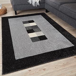 THE RUGS Ultra Soft Area Rug – Modern Luxury Fluffy Rug, Grey Plain Pattern Rugs for Living Room, Bedroom, Kids Room (60x110 cm, Black)