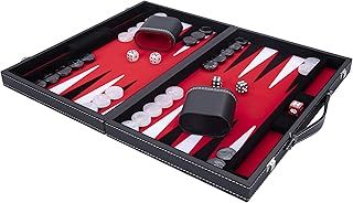 Engelhart - Luxury Backgammon 15 faux leather exterior, special felt inlay interior- pearly dice and token - 2 tumblers