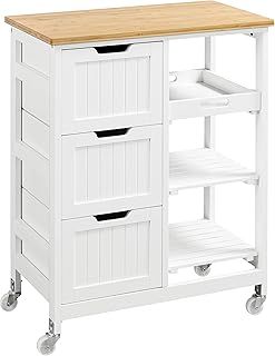 Yaheetech Kitchen Storage Trolley on Wheels, Rolling Kitchen Island Cart with 3 Drawers and 3 Shelves, Mobile Storage Sevring Trolley Cart for Dining Room, Bathroom, Laundry, Living Room, White