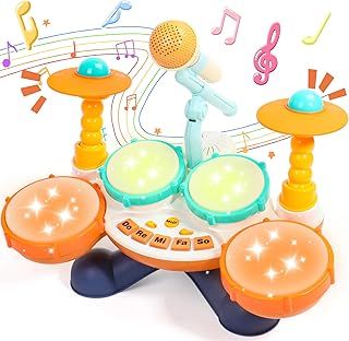 Toys for 1 Year Old Boys Girls-Kids Drum Kit Baby Musical Instruments with 3 Modes Toddler Drum Set Adjustable Volume Baby Drums, Easter Gift for 1-2 Year Old Boys