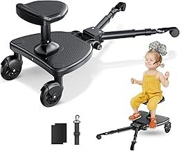 Universal Buggy Board with Wider Seat, Kiddy Board Compatible with Over 99% of Pushchairs, Pram Standing Board for Toddlers from 2-6 Years, Load Capacity 25 kg