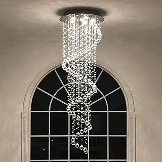 A1A9 Elegant Spiral Crystal Chandelier Lights, Clear K9 Crystal Raindrop LED Ceiling Light Chrome Flush Mount Pendant Lighting Fixture for Livingroom Dining Room Hallway Stairway Foyer D50cm