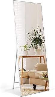 HORLIMER 65x24 inches Full Length Mirrors with White Frame, 165x60 cm Large Long Mirror for Wall Hanging or Floor Free Standing, for Bathroom Living Room Bedroom