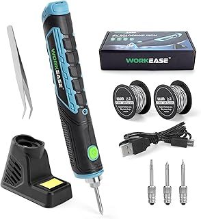 WOKREASE -Soldering Iron 2000mAh Battery Max. 450°C-25 Seconds Heating Time - Incl. Holder with Sponge, Solder and Tips