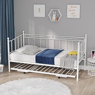 Panana 2 Styles Metal Bed Frame Day Bed 3ft Single Sofa Guest Bed Black/White New (Black, Style3 Daybed+Trundle)