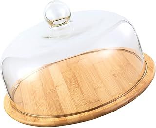VOSAREA Cake Tray with Glass Dome Stand - Wooden Cake Plate Serving Platter Holder for Birthday Wedding Party (Clear, 29cm)