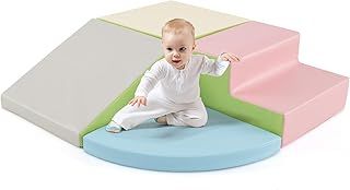 4 Pieces Kids Climb & Crawl Play Equipment, Multifunctional Toddler Activity Set, Baby Soft Foam Blocks Interactive Toy for Playroom, Bedroom and Living Room (Blue+Pink)