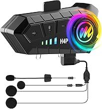 Motorcycle Helmet Speakers, Moman RS-H4P Motorbike Headset with Hi-Fi Speakers Dual Noise Reduction【New Upgrade】in RGB/FM/Glove-Friendly Button/Hands-Free Call/AI Voice Headphone for Solo Riding