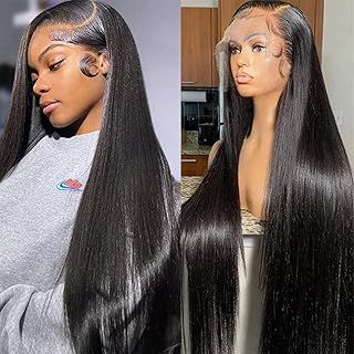 13x6 HD Invisible Lace Front Wigs Human Hair Transparent Wig Pre-Plucked Deep Part Silky Straight Human Hair Wigs 180% Denisty Wig 24 Inch by PERISMODA