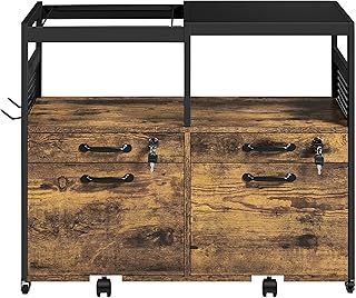 Yaheetech Mobile File Cabinet Office Lateral Filing Cabinets Printer Stand with 4 Drawrs & 2 Open Compartments For Home Office Rustic Brown