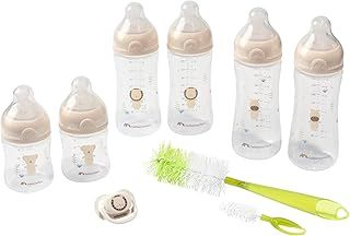 Bebeconfort Physio Air Complete Bottle Kit, Bottle Feeding Essentials, 0+ Months, Includes 6 Baby Bottles, A Soother and 2-in-1 Bottle Brush,Physiological Shaped Soother and Teat, Anti-Colic Design