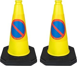 2 x 460mm 1-Piece High "No Waiting" Traffic Cones in Yellow - Strong and Durable Outdoor Cones with Very Low Centre of Gravity - U.K Made Safety Cones