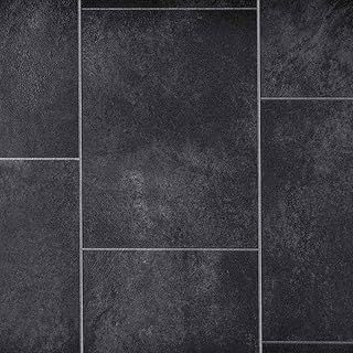 Stone Tile Effect Flash Vinyl Flooring 2.3mm Realistic Foam Backed Lino Slip Resistant (2m x 3m / 6ft 6" x 9ft 10", Dark Stone Tiles)