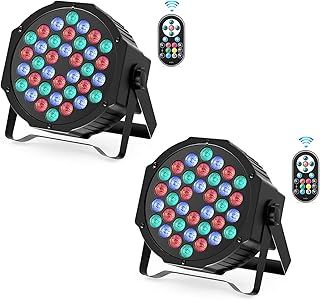 2 PCS RGB LED Stage Light, 72W Par Can Light DMX 7CH with Remote Control and Sound Activation, 7 Lighting Modes Disco Lights for Parties Wedding Church Live Show Halloween Christmas