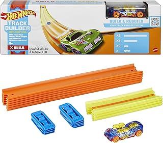Hot Wheels Track Builder Unlimited Basic Track Pack Starter Set for Add-On Builds with 10 Track Pieces, 9 Connectors & One 1:64 Scale Hot Wheels Car for Kids Aged 6 Years Old & Up, GVG13