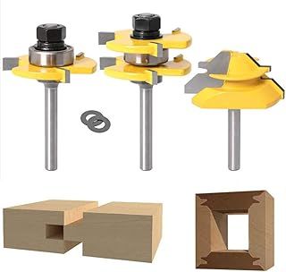 Lock Miter 45 Degree Joint Router Bits + 2Pcs Tongue and Groove Set [1/4-Inch], 45° Router Bit + Wood Milling Cutter Set 3 Teeth T Shape
