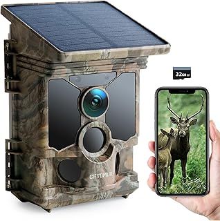 CEYOMUR Solar Wildlife Camera 4K 30fps, WiFi Bluetooth 48MP Trail Camera with 5200mAh Rechargeable Battery, 120° Detection Angle Night Vision Motion Activated IP66 Waterproof with 32GB Micro SD Card