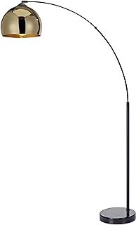 Teamson Home Arquer 170cm Arc Floor Lamp for Living Rooms, Home Offices, Dining Rooms, Bedrooms with Faux Black Marble Base and Gold Bell Shade