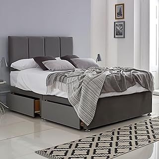 ComfoRest - Grand 5FT King Size Bed with Mattress & 2 Drawers | Elegant Set for Spacious Bedrooms | Sturdy Frame for Comfort | Luxe Divan for Relaxing Sleep (Grey Plush)