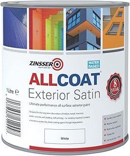 Zinsser Allcoat Exterior Water Based Paint Satin White - 1 Litre