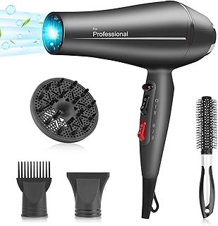 Faszin Ionic Hair Dryer - 2400W Professional Hairdryer with Triple-L Plus Heat Resistant Technology, Real Blow-Dry Without Overheating, Comes with 4 Styling Accessories-Black