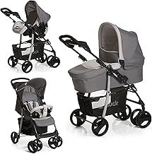 hauck Shopper SLX Trioset Travel System, Stone Grey - Pushchair, Pram, Carry Cot and Car Seat, Compact and Foldable, with Raincover