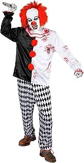 Adults Halloween Scary Clown Costume - Black & White Clown Tunic, Harlequinn Print Trousers - Horror Fancy Dress For Halloween