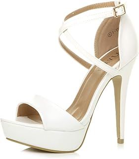 AJVANI Womens Ladies Platform high Heel peep Toe Cross Over Strappy Sandals Shoes Size