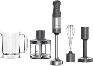 Kenwood Triblade XL Hand Blender, Mixer with Anti-Splash, Chopper 500ml, Metal Whisk and Masher Attachment and BPA-Free Plastic Beaker, HBM60.307GY, Dishwasher Safe, 1000W, Grey