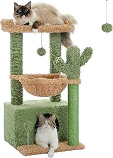 Cactus Cat Tree for Indoor Cats with Super Large Condo, Cat Tower with Scratching Post, Large Hammock, Dangling Ball and Top Perch, 79cm Green