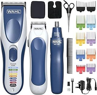 Colour Pro Cordless 3-in-1 Full Hair Cutting Kit, Rechargeable Hair Clipper, Battery Powered Trimmer & Ear/Nose Hair Removal, Perfect for Families, Colour Coded for Easy & Professional Home Hair Cuts