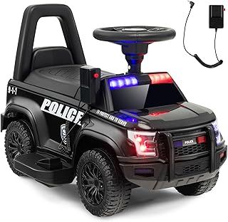 Maxmass Kids Ride on Police Car, 6V Battery Powered Electric Vehicle with Side Megaphone, Horn, USB/TF, Warning Light, Siren Sound and Underseat Storage, Children Toy Car for 18-60 Months (Black)