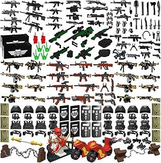Nicolababe Weapon Pack 225 PCS Accessories Military Weapon Set Incl Helmet Body Armor Cloak and Motorcycles Designed for Minifigures Compatible with Minifigures of Major Brands (SWAT Weapon)