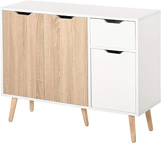HOMCOM Sideboard Floor Standing Storage Cabinet with Drawer for Bedroom, Living Room, Home Office, Natural