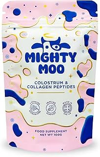 Bovine Colostrum Powder with Collagen Peptides for Gut Health, Immune Support, Hair Growth & Beauty Supplement, Gluten Free, Sugar Free | Mighty Moo Freeze-Dried Colostrum, Unflavored, 30 Servings