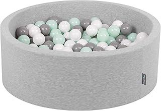 KiddyMoon 90X30cm/200 Balls ∅ 7Cm / 2.75In Baby Foam Ball Pit Made In EU, Light Grey:White/Grey/Mint