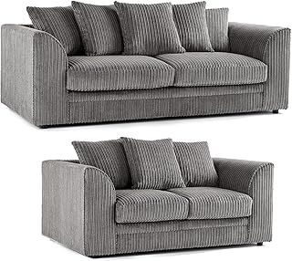 Sofa Seater - Jumbo Cord Scatter Back 3 and 2 Seater Suite Comfortable Dylann Sofa 3 Seater L Shaped Corner Couch Bed Seater for Living Room Lounge (Grey, 3 x 2)