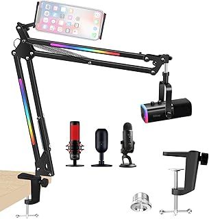 RGB Microphone Boom Arm - Mic Arm for Blue Yeti, HyperX, FIFINE AM8, Razer Seiren Mini and Most Microphone, Mic Stand Desk by YOUSHARES