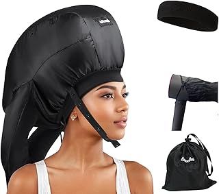 Ultimate Hooded Hair Dryer Cap, Hair Dryer Bonnet Attachment for Curly Hair, Large Capacity, Double Tube Air Inlet, Perfect Hair Diffuser, Nylon, Black