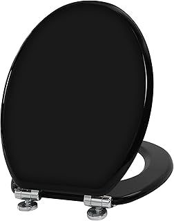 Angel Shield Wooden Toilet Seat with Adjustable Soft Close Hinges Antibacterial Molded Wood Toilet Seat Quick Release Removable Lid for Easy Cleaning and Assembly (Black)